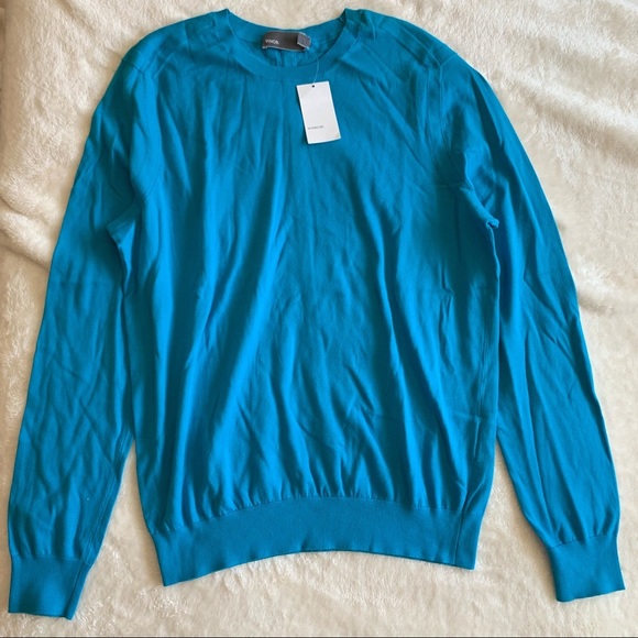 NWT Authentic Vince Men's Cotton Knit Crewneck Lightweight Sweater Azure Blue - Picture 2 of 5